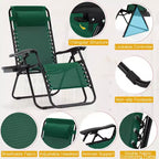 Lot de 2 chaises longues de gravité zéro EROMMY, chaises de patio inclinables pliantes avec porte-gobelet et appuie-tête