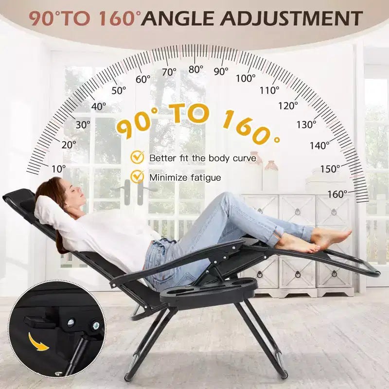 Lot de 2 chaises longues de gravité zéro EROMMY, chaises de patio inclinables pliantes avec porte-gobelet et appuie-tête
