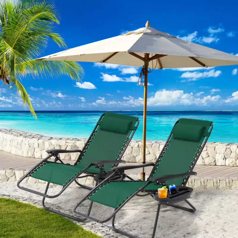 Lot de 2 chaises longues de gravité zéro EROMMY, chaises de patio inclinables pliantes avec porte-gobelet et appuie-tête