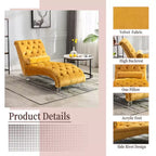 Chaise longue en velours d'intérieur, chaise longue rembourrée capitonnée avec oreiller pour chambre à coucher