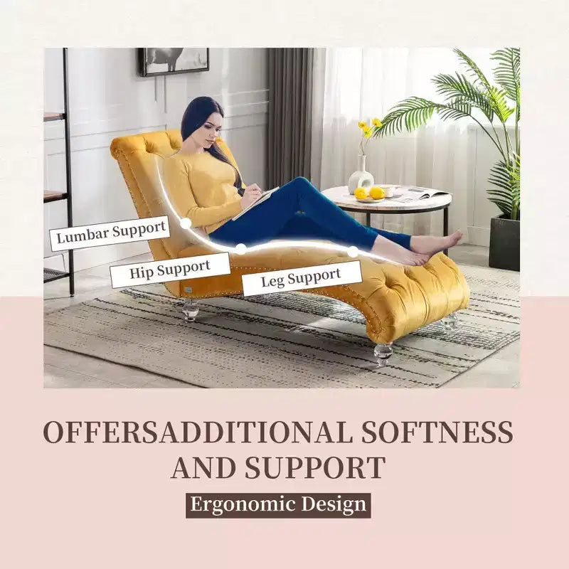 Chaise longue en velours d'intérieur, chaise longue rembourrée capitonnée avec oreiller pour chambre à coucher