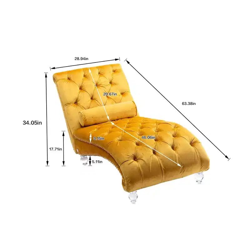 Chaise longue en velours d'intérieur, chaise longue rembourrée capitonnée avec oreiller pour chambre à coucher