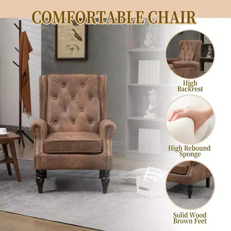 Fauteuil en bois, Chaise d'appoint moderne Chaise longue avec pieds en bois robustes pour salon chambre à coucher