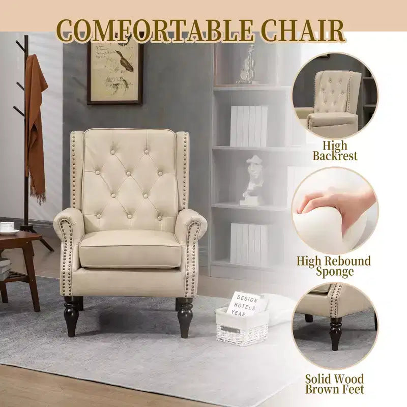 Fauteuil en bois, Chaise d'appoint moderne Chaise longue avec pieds en bois robustes pour salon chambre à coucher