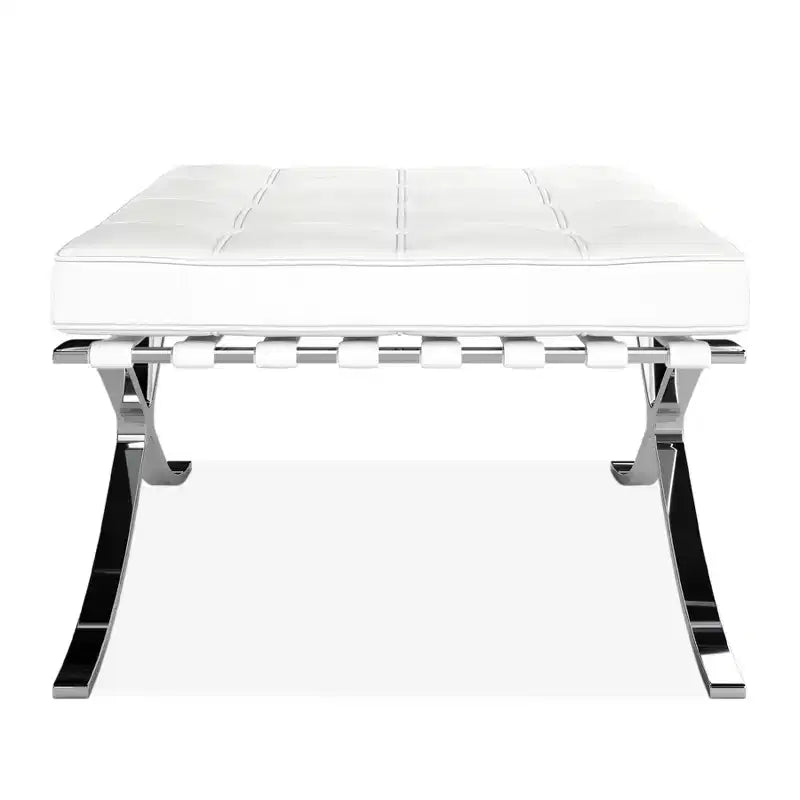 HomeRoots 24 White Genuine Leather and Silver Tufted Footstool Ottoman