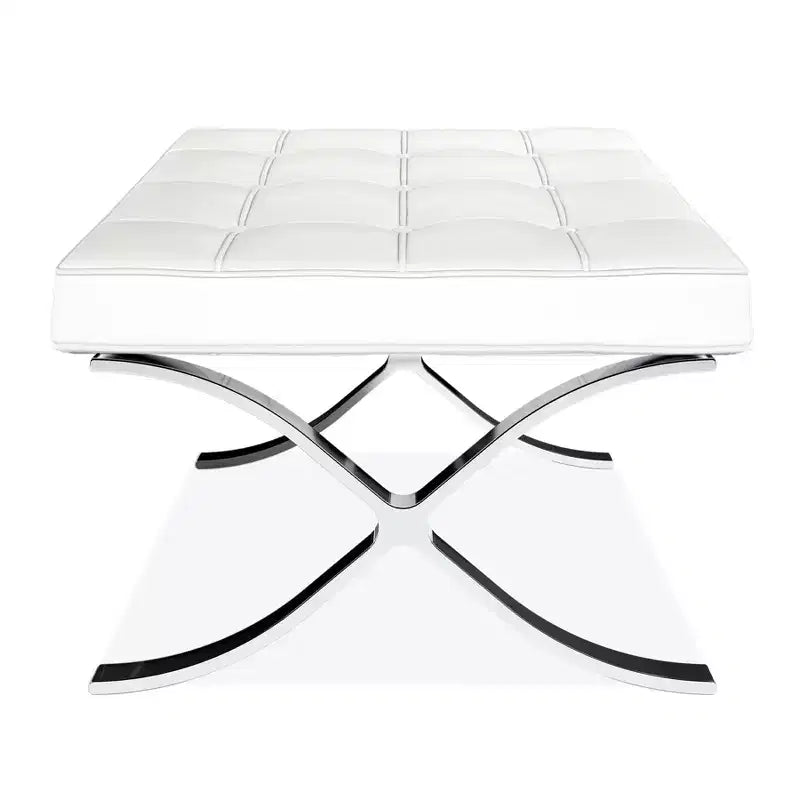 HomeRoots 24 Pouf ottoman capitonné en cuir véritable blanc et argent