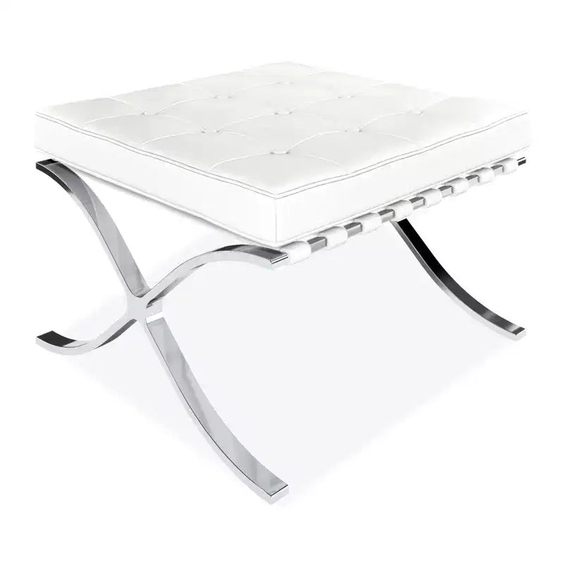 HomeRoots 24 Pouf ottoman capitonné en cuir véritable blanc et argent