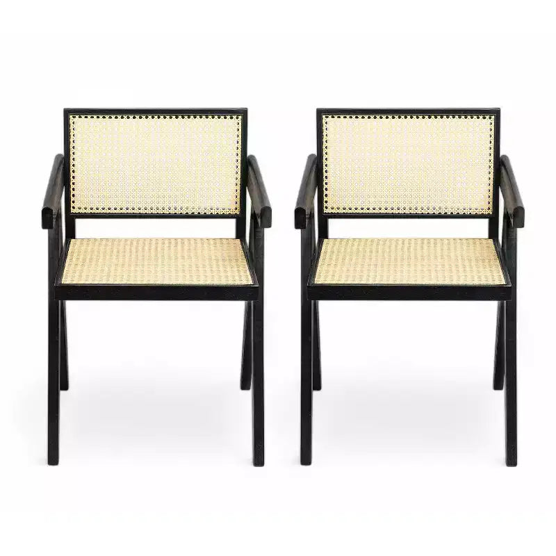 Christopher Knight Home Chaises de salle à manger avec accoudoirs Randall en bois d'hévéa et rotin avec pieds en V (lot de 2)