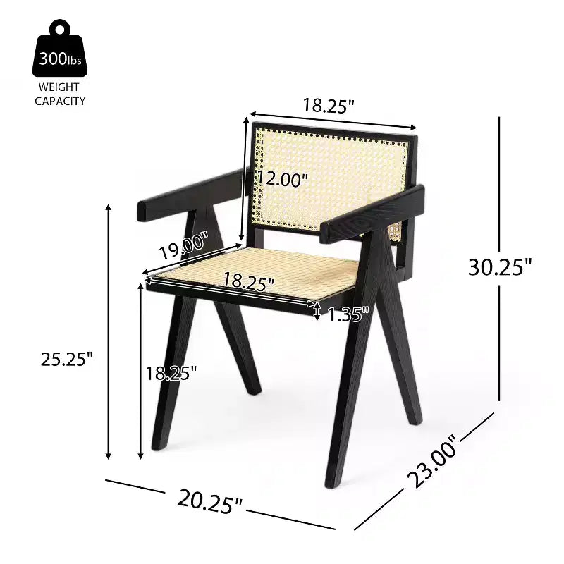 Christopher Knight Home Chaises de salle à manger avec accoudoirs Randall en bois d'hévéa et rotin avec pieds en V (lot de 2)