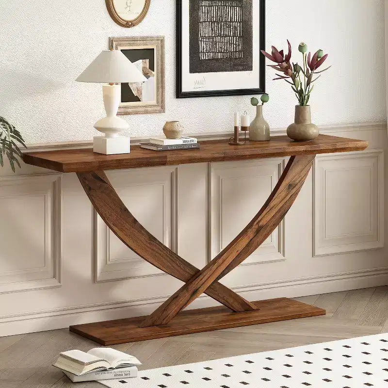 Christopher Knight Home Browni Console à pieds croisés en bois d'acacia rustique de 57 po