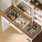 Coiffeuse avec lumières, coiffeuse de ferme avec multiprise, coiffeuse avec plateau en verre et 5 tiroirs, coiffeuse avec miroir pour chambre à coucher
