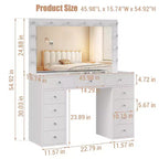 Coiffeuse avec lumières, coiffeuse de ferme avec multiprise, coiffeuse avec plateau en verre et 5 tiroirs, coiffeuse avec miroir pour chambre à coucher