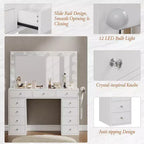 Coiffeuse avec lumières, coiffeuse de ferme avec multiprise, coiffeuse avec plateau en verre et 5 tiroirs, coiffeuse avec miroir pour chambre à coucher