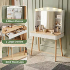 Coiffeuse avec lumières, coiffeuse de ferme avec multiprise, coiffeuse avec plateau en verre et 5 tiroirs, coiffeuse avec miroir pour chambre à coucher