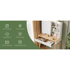 Coiffeuse avec lumières, coiffeuse de ferme avec multiprise, coiffeuse avec plateau en verre et 5 tiroirs, coiffeuse avec miroir pour chambre à coucher