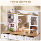 Coiffeuse avec lumières, coiffeuse de ferme avec multiprise, coiffeuse avec plateau en verre et 5 tiroirs, coiffeuse avec miroir pour chambre à coucher