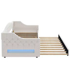 Lit de jour double XL rembourré Whisen avec lit gigogne et éclairage LED