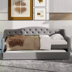Lit de jour double XL rembourré Whisen avec lit gigogne et éclairage LED