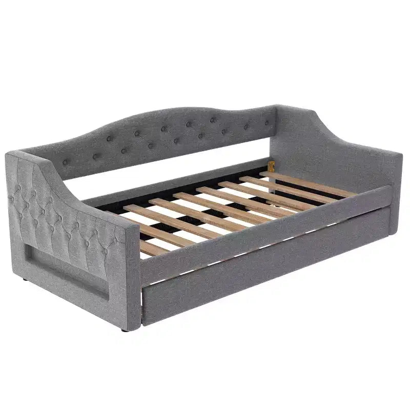 Lit de jour double XL rembourré Whisen avec lit gigogne et éclairage LED