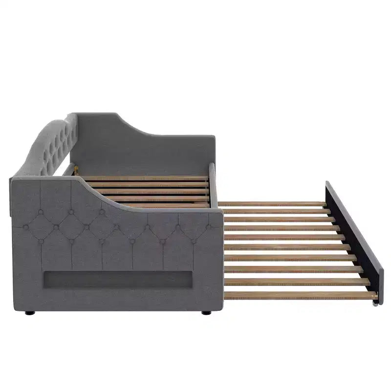 Lit de jour double XL rembourré Whisen avec lit gigogne et éclairage LED
