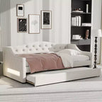 Lit de jour double XL rembourré Whisen avec lit gigogne et éclairage LED