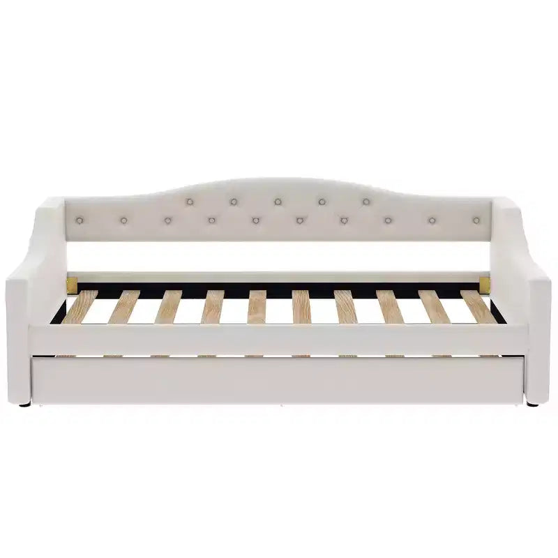 Lit de jour double XL rembourré Whisen avec lit gigogne et éclairage LED