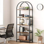 Bibliothèque à 5 niveaux, étagère en forme d'arche, grande étagère de rangement moderne en bois avec cadre en métal