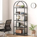 Bibliothèque à 5 niveaux, étagère en forme d'arche, grande étagère de rangement moderne en bois avec cadre en métal