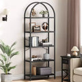 Bookshelf 5 Tier Bookcase Arched Display Racks Tall Standing Bookshelves Metal Frame Modern Storage Rack Shelf Large Wood Book Shelf