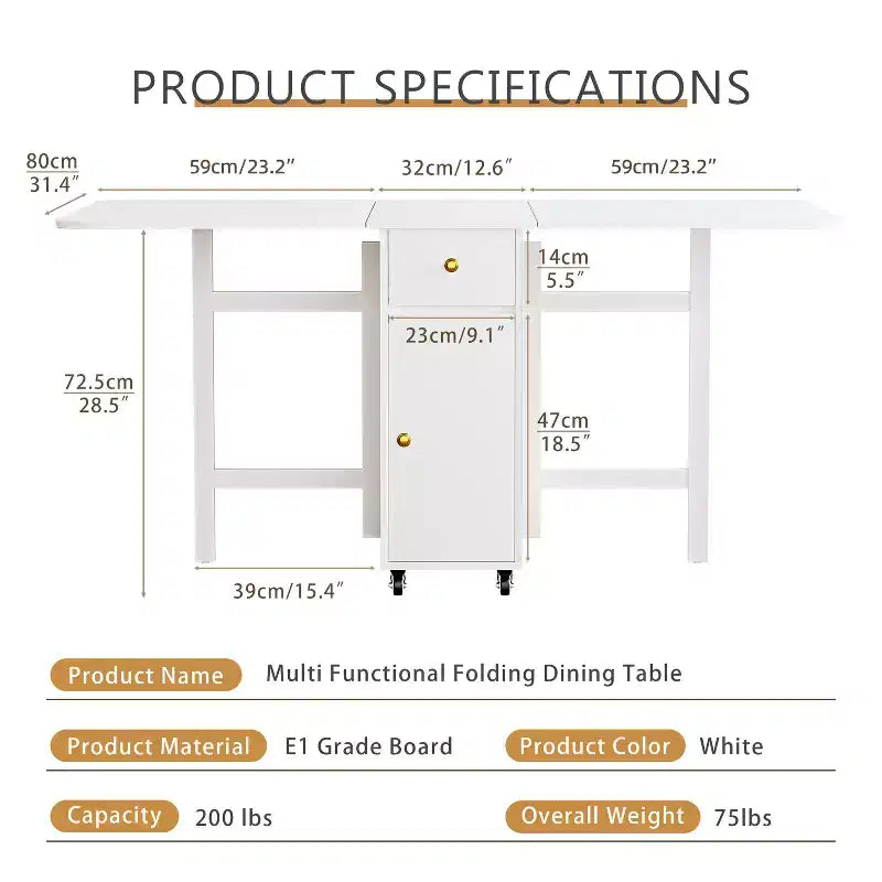 ATJafurn Table à manger pliable de 150 cm pour petits espaces, Table de cuisine rectangulaire pliable en bois avec rallonges, Aucun assemblage requis