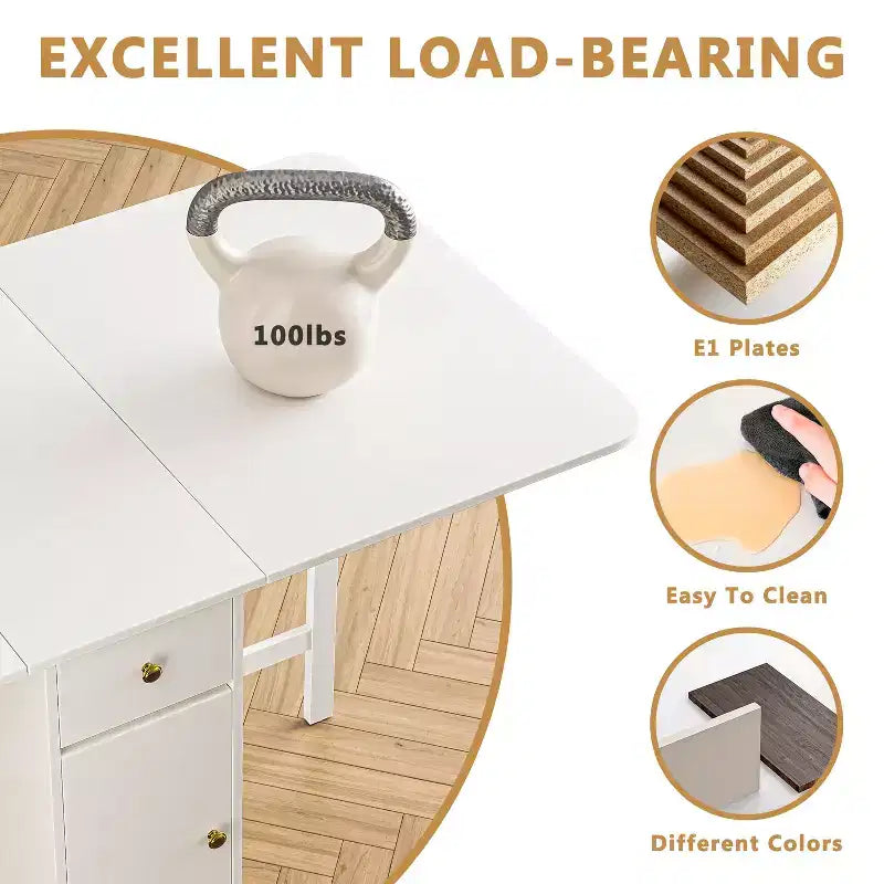 ATJafurn Table à manger pliable de 150 cm pour petits espaces, Table de cuisine rectangulaire pliable en bois avec rallonges, Aucun assemblage requis