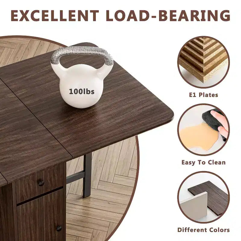 ATJafurn Table à manger pliable de 150 cm pour petits espaces, Table de cuisine rectangulaire pliable en bois avec rallonges, Aucun assemblage requis