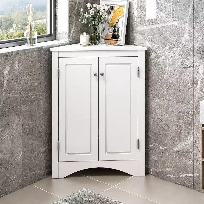 Whisen Triangle Meuble de Rangement Salle de Bain Meuble d'Angle avec Étagères Réglables
