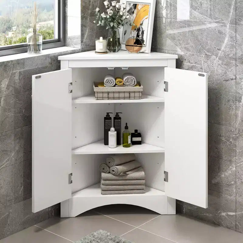 Whisen Triangle Meuble de Rangement Salle de Bain Meuble d'Angle avec Étagères Réglables