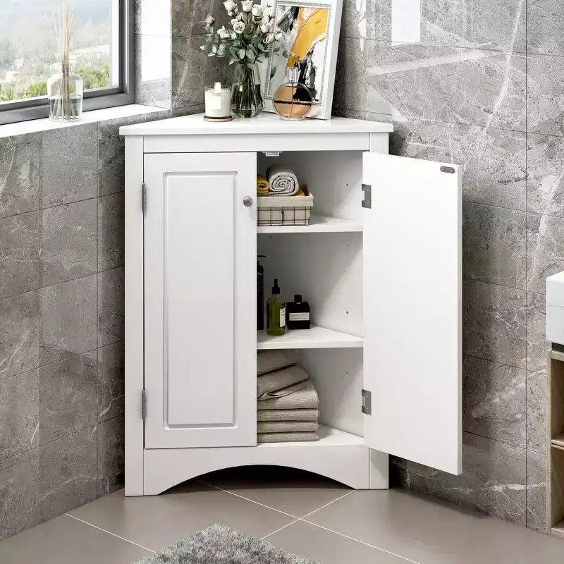 Whisen Triangle Meuble de Rangement Salle de Bain Meuble d'Angle avec Étagères Réglables