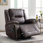 Bestier Massage & Heat Recliner Chair, Wide Leather Upholstered Swivel Lounger with Cup Holder and Pocket, Grey