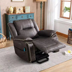 Fauteuil inclinable massant et chauffant Bestier, large fauteuil pivotant en cuir rembourré avec porte-gobelet et poche, gris