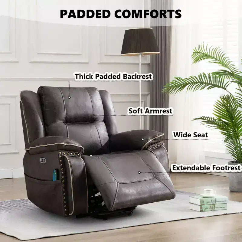 Fauteuil inclinable massant et chauffant Bestier, large fauteuil pivotant en cuir rembourré avec porte-gobelet et poche, gris