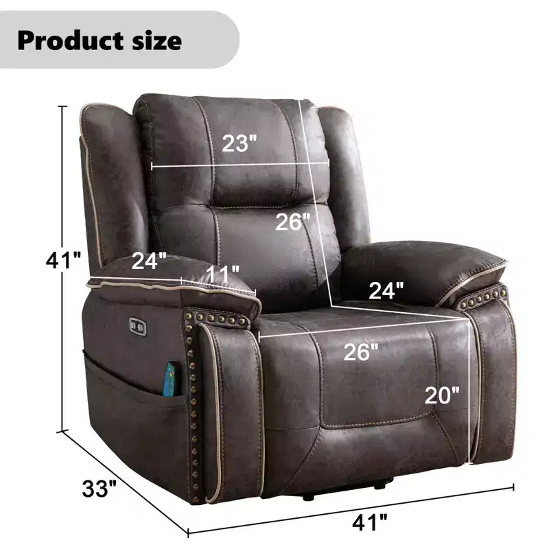 Fauteuil inclinable massant et chauffant Bestier, large fauteuil pivotant en cuir rembourré avec porte-gobelet et poche, gris