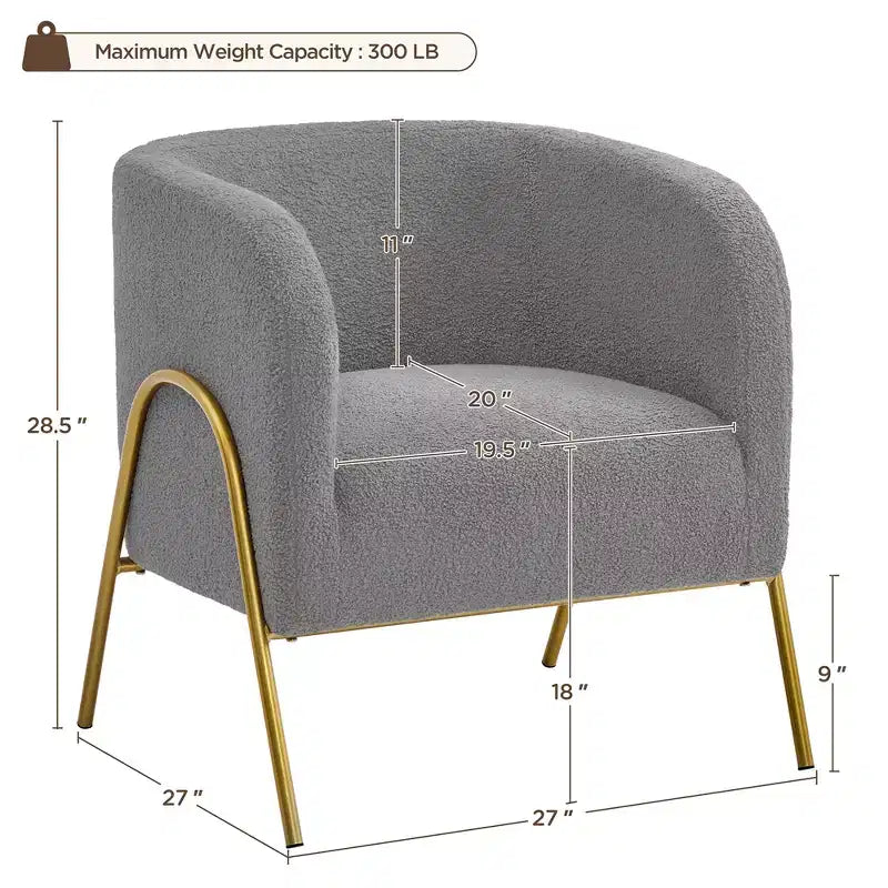 Yaheetech Lot de 2 fauteuils baril avec pieds en métal doré pour salon ou chambre à coucher