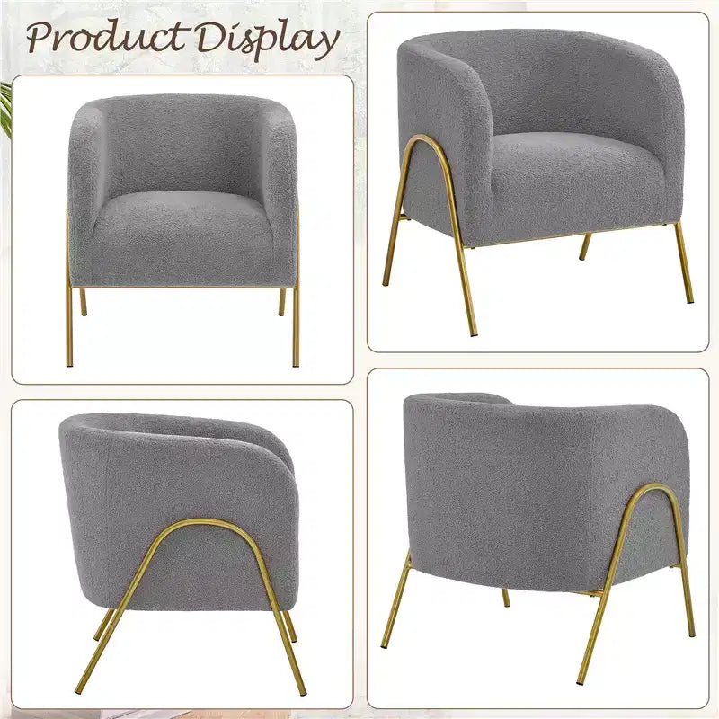 Yaheetech Lot de 2 fauteuils baril avec pieds en métal doré pour salon ou chambre à coucher