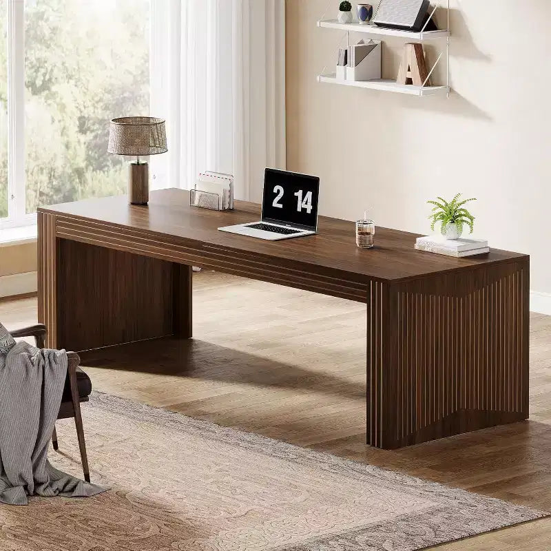 Lantine Bureau d'ordinateur en bois extra long de 78,74 pouces, bureau double pour deux personnes