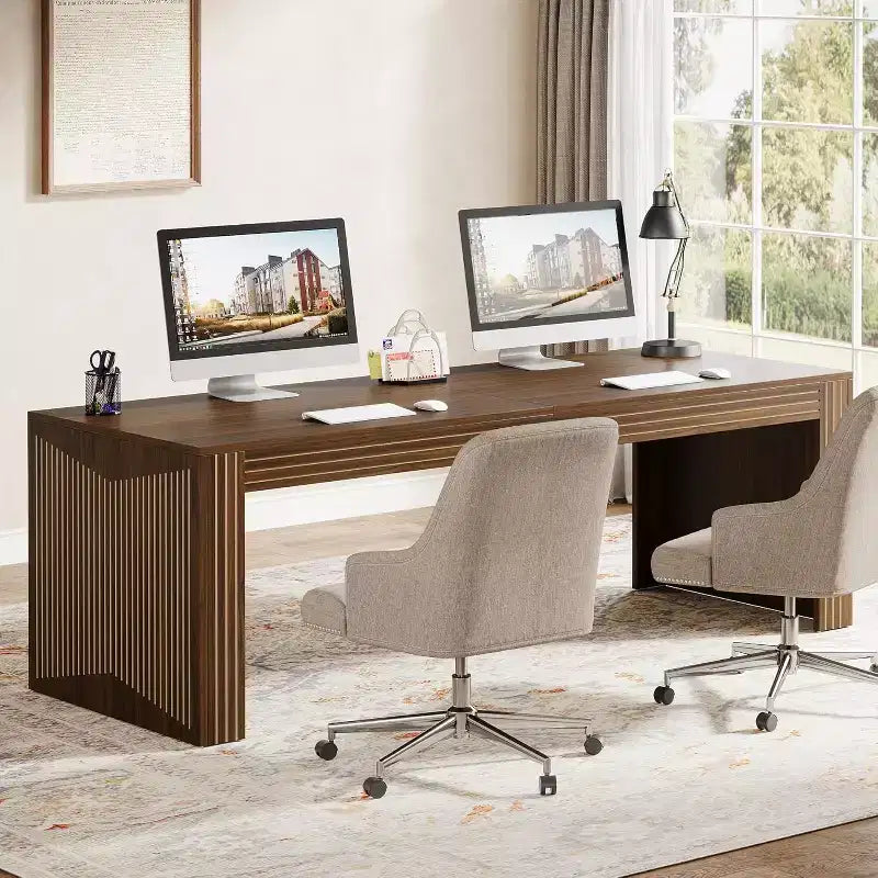 Lantine Bureau d'ordinateur en bois extra long de 78,74 pouces, bureau double pour deux personnes