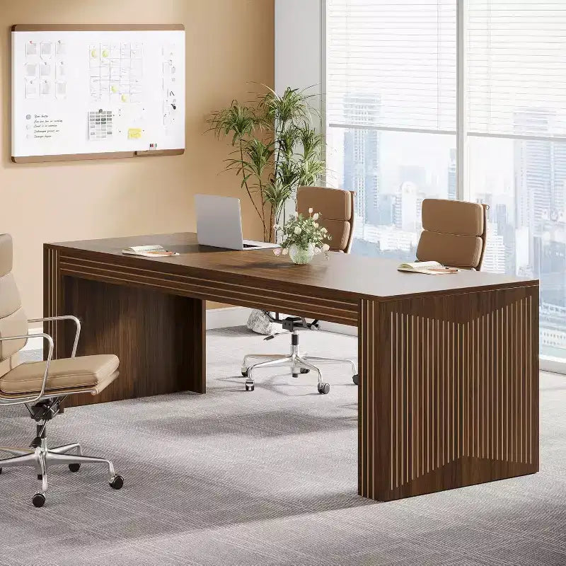 Lantine Bureau d'ordinateur en bois extra long de 78,74 pouces, bureau double pour deux personnes