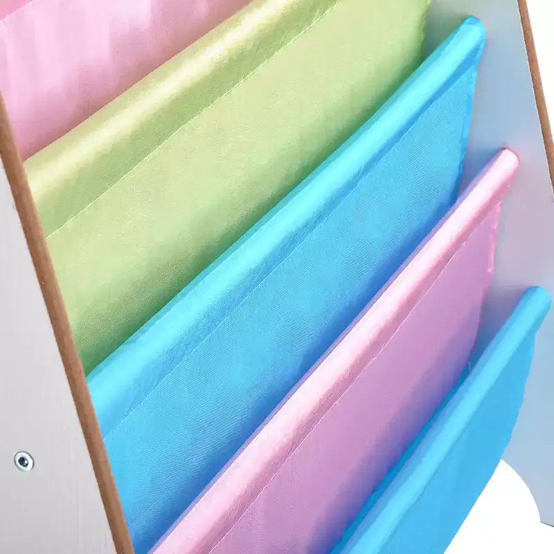 Yescom Étagère à Livres pour Enfants en Bois, Organisateur de Rangement à Sangles, Porte-Livres, Noyer et Blanc