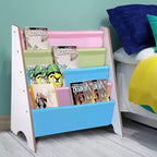Yescom Étagère à Livres pour Enfants en Bois, Organisateur de Rangement à Sangles, Porte-Livres, Noyer et Blanc
