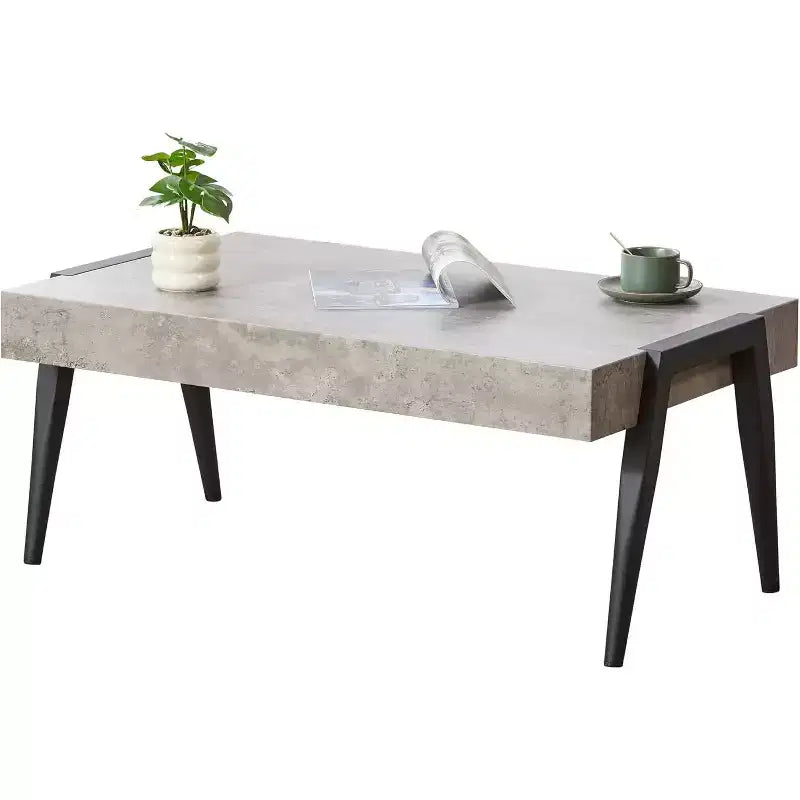 Kings Brand Furniture Table basse Camden en bois façon marbre avec pieds en métal, table basse pour salon, noir/gris