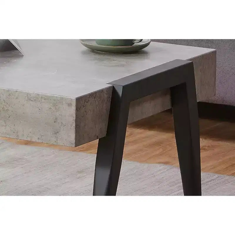 Kings Brand Furniture Table basse Camden en bois façon marbre avec pieds en métal, table basse pour salon, noir/gris
