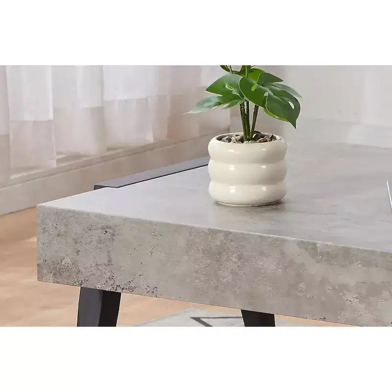Kings Brand Furniture Table basse Camden en bois façon marbre avec pieds en métal, table basse pour salon, noir/gris