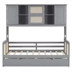 Lit de repos en bois double/grand format avec lit gigogne, armoire de rangement intégrée et étagères, cadre de lit multifonctionnel pour enfants et invités, blanc/gris - ModernLuxe